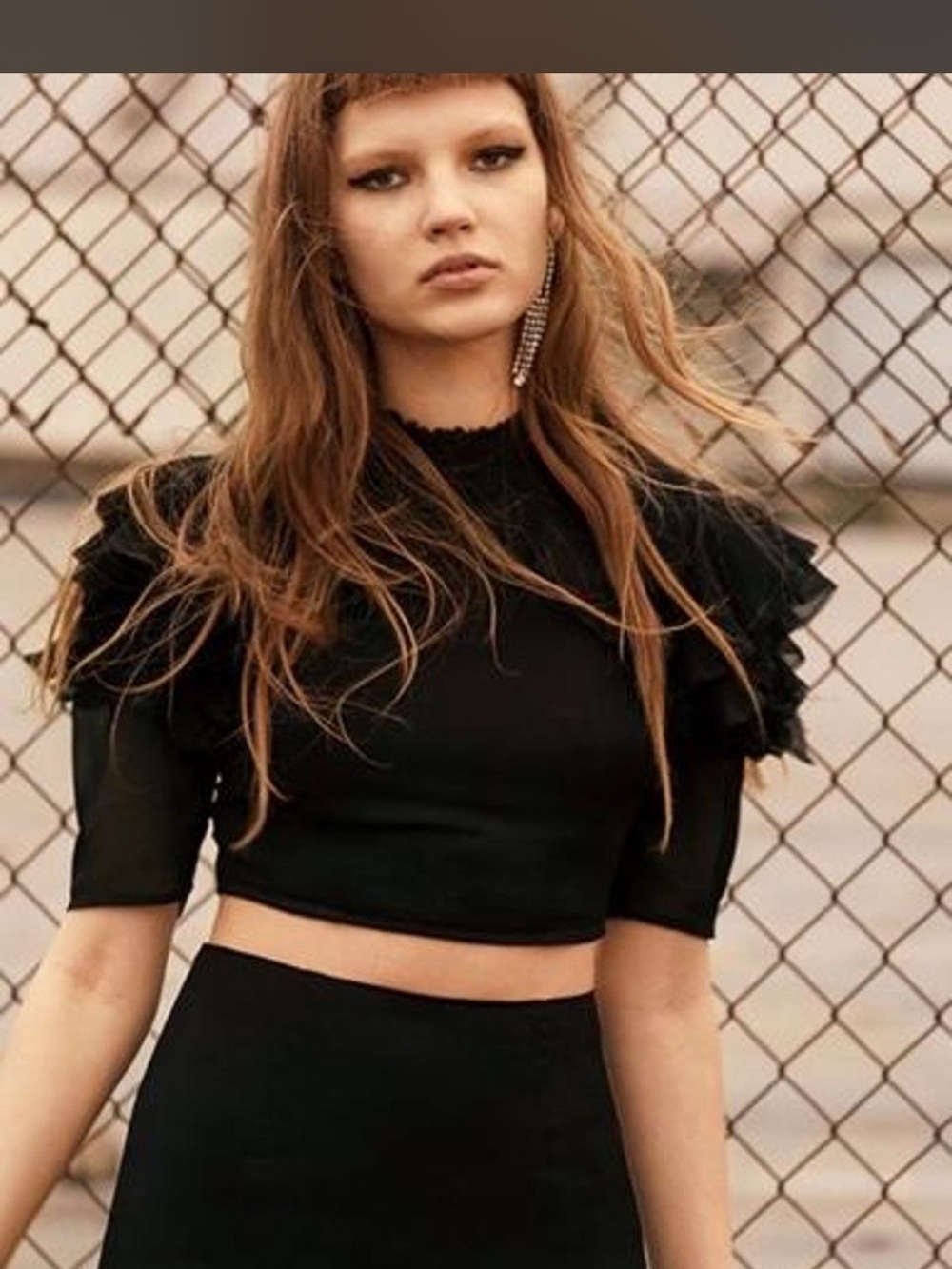 Reformation Rosie Black Ruffle Sleeve Crop Top Size 2